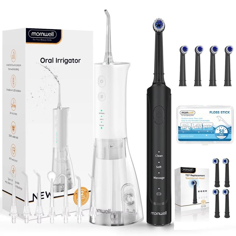 Mornwell Water Flosser and Electric Toothbrush Combo,2-1 Oral Clean Kit, 5-Speed Sonic Electric Toothbrush&4-Speed Portable Water Flosser - Image 2