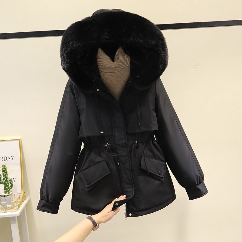 2023 Thickened Plush Womens Parka Coat Creamy-white