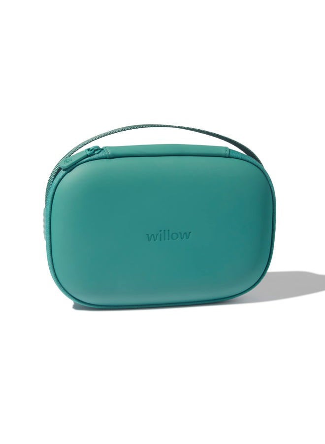 Willow حقيبة حمل مضخة الثدي، أزرق مائل إلى الأخضر، للاستخدام مع مضخات الثدي القابلة للارتداء بدون استخدام اليدين، حقيبة مضخة ثدي صلبة فائقة المتانة مع صينية قابلة للإزالة، مدمجة وسرية - Image 1