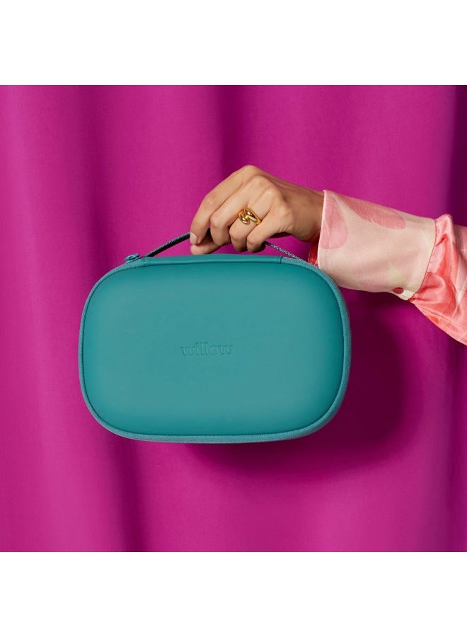Willow حقيبة حمل مضخة الثدي، أزرق مائل إلى الأخضر، للاستخدام مع مضخات الثدي القابلة للارتداء بدون استخدام اليدين، حقيبة مضخة ثدي صلبة فائقة المتانة مع صينية قابلة للإزالة، مدمجة وسرية - Image 5