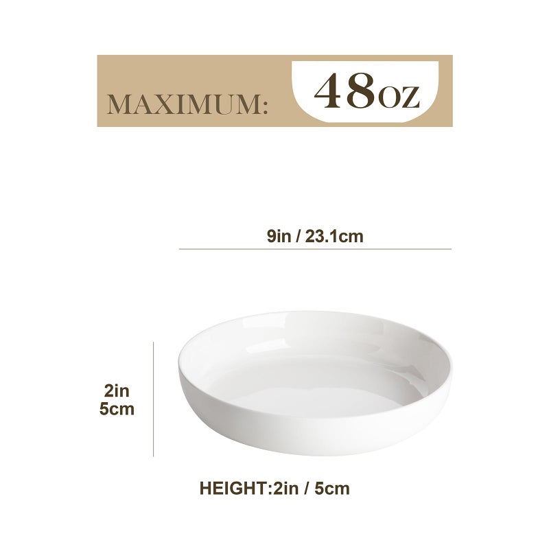 MALACASA 48 Oz Pasta Bowls Set of 4  9 Inch Salad Bowls  White Ceramic Serving Bowls for Kitchen  Microwave & Dishwasher Safe  Series LUNA  White - Image 2