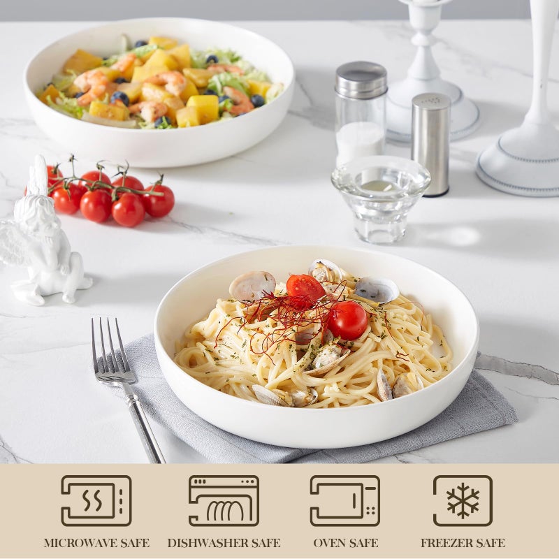 MALACASA 48 Oz Pasta Bowls Set of 4  9 Inch Salad Bowls  White Ceramic Serving Bowls for Kitchen  Microwave & Dishwasher Safe  Series LUNA  White - Image 4