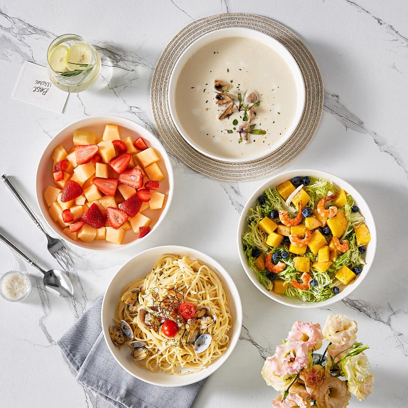 MALACASA 48 Oz Pasta Bowls Set of 4  9 Inch Salad Bowls  White Ceramic Serving Bowls for Kitchen  Microwave & Dishwasher Safe  Series LUNA  White - Image 5