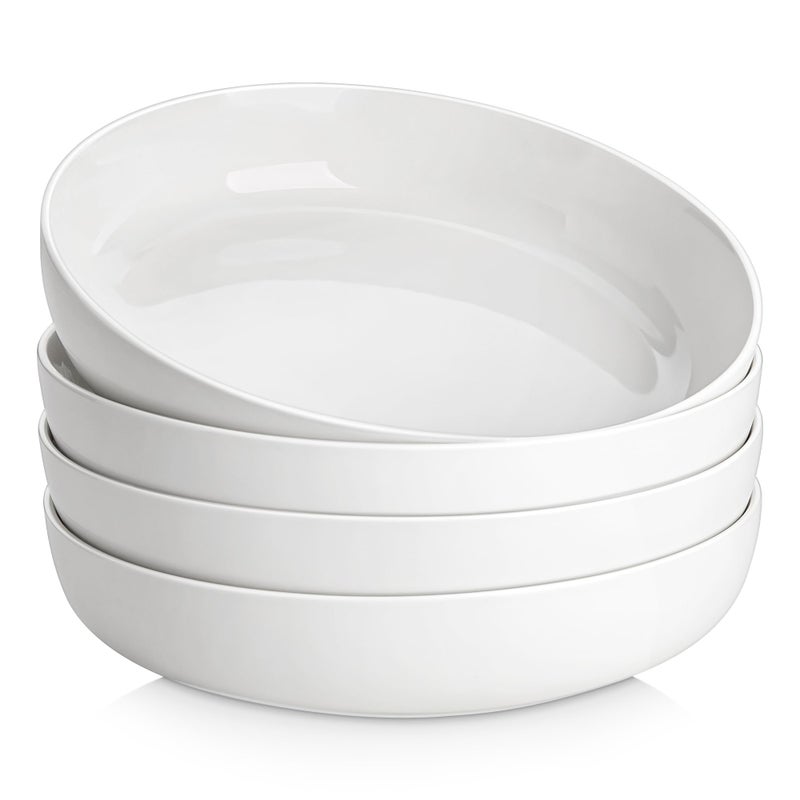 MALACASA 48 Oz Pasta Bowls Set of 4  9 Inch Salad Bowls  White Ceramic Serving Bowls for Kitchen  Microwave & Dishwasher Safe  Series LUNA  White - Image 1