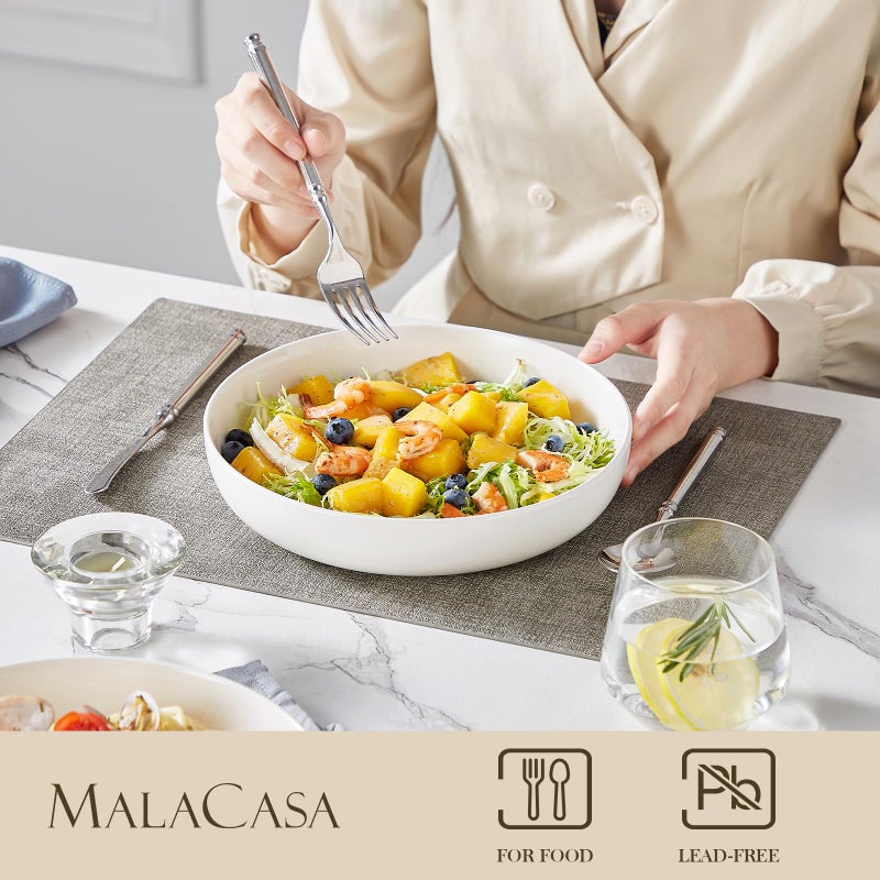 MALACASA 48 Oz Pasta Bowls Set of 4  9 Inch Salad Bowls  White Ceramic Serving Bowls for Kitchen  Microwave & Dishwasher Safe  Series LUNA  White - Image 3