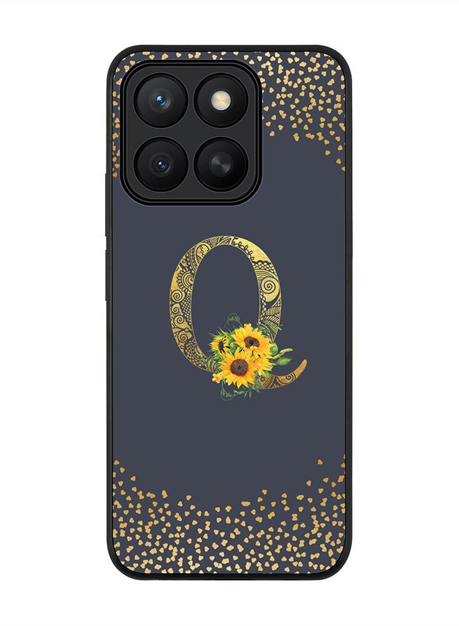 Stylizedd For Honor X8c Case,Slim fit Camera Protection, Shockproof Thin Phone cover  - Custom Floral Monogram - Q  (Grey )