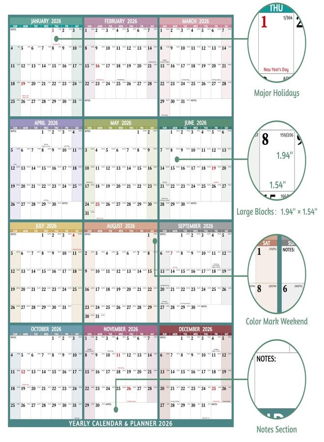BowCuk Yearly Wall Calendar 2026, Multi - Image 3