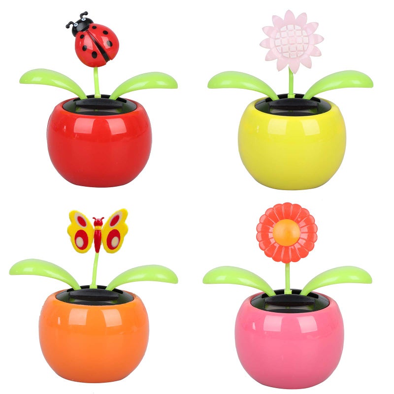 Welecom 4 Solar Dancing Sunflower Toy Solar Powered Dancing Ladybug in Colorful Pots Swinging Butterfly Flip Flap Animated Bobblehead Dancer Window Sun Catcher Car Dashboard Decor Portable Suncatchers - Image 4
