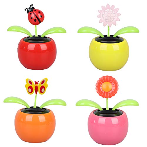 Welecom 4 Solar Dancing Sunflower Toy Solar Powered Dancing Ladybug in Colorful Pots Swinging Butterfly Flip Flap Animated Bobblehead Dancer Window Sun Catcher Car Dashboard Decor Portable Suncatchers - Image 1