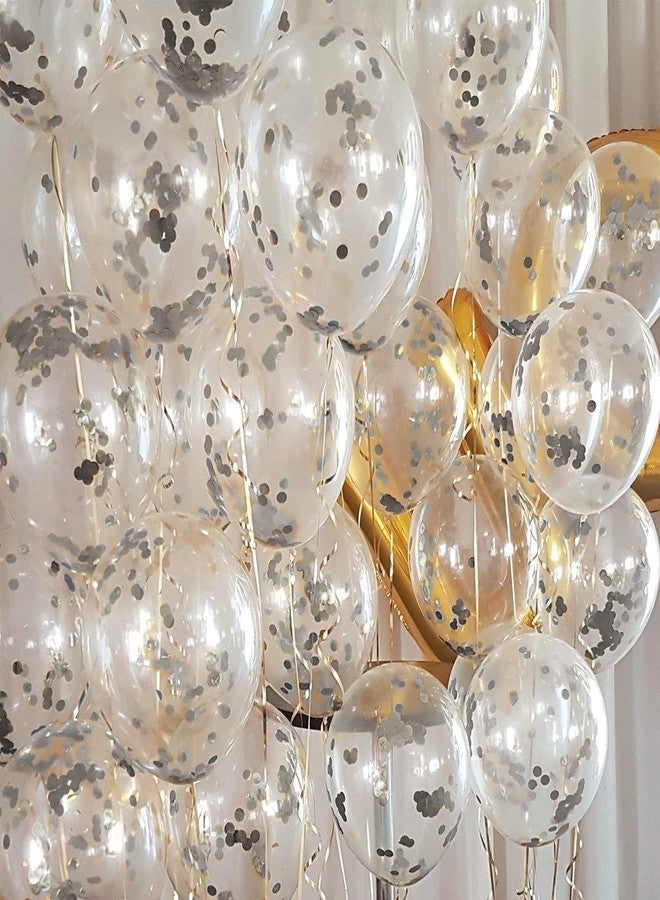 Just Party Silver Confetti Balloons for Decoration - Pack of 10 Transparent Balloons | Balloon Decoration for Birthday Celebrations - Image 1