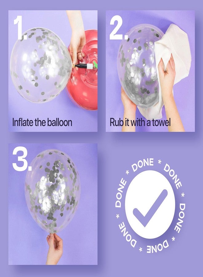Just Party Silver Confetti Balloons for Decoration - Pack of 10 Transparent Balloons | Balloon Decoration for Birthday Celebrations - Image 3