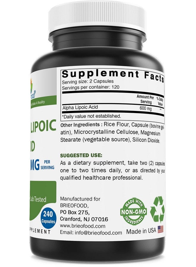 Brieofood Alpha Lipoic Acid 600mg per Serving - 240 Capsules - Non-GMO, Gluten Free - Image 2