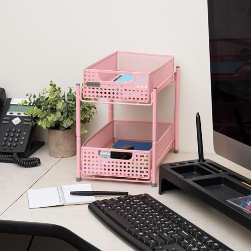 Mind Reader Accessory Organizer, Supply Storage, Desktop, Crafts, Office, Metal Mesh, Pink - Image 2