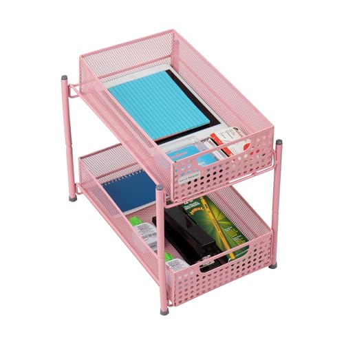 Mind Reader Accessory Organizer, Supply Storage, Desktop, Crafts, Office, Metal Mesh, Pink - Image 4