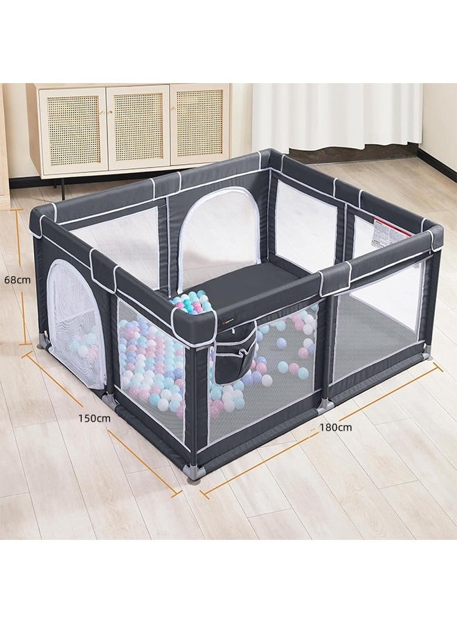 JCB CHIC Baby Playpen, Large Baby Playard, Indoor & Outdoor Kids Activity Center with Anti-Slip Base, Sturdy Safety Play Yard with Breathable Mesh, Kid's Fence for Infants Toddlers (Dark Grey, 150×180tcm) - Image 2