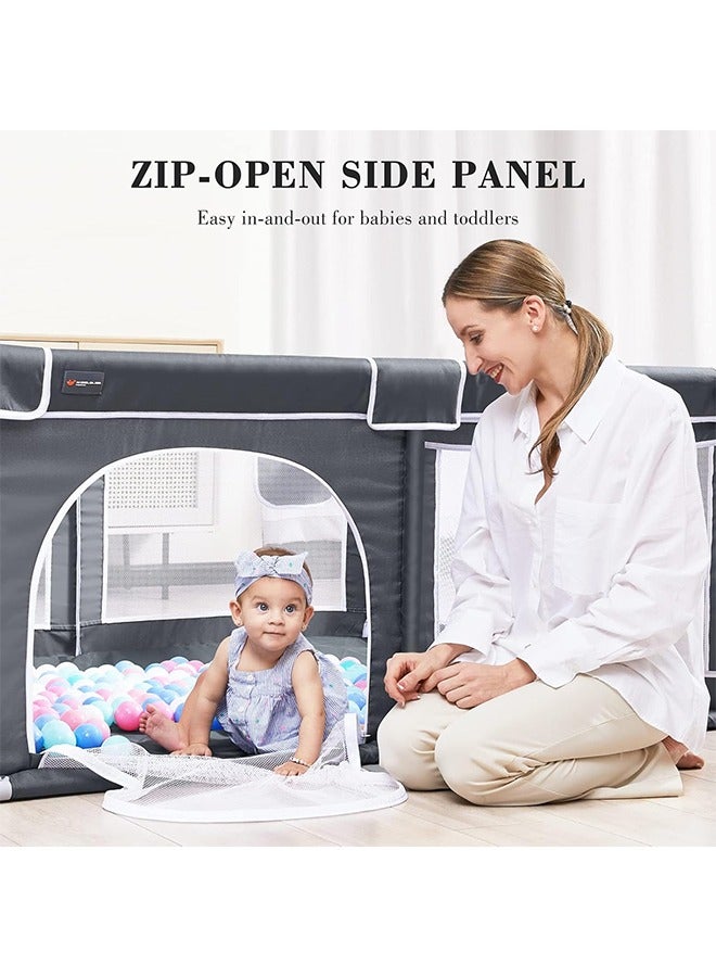 JCB CHIC Baby Playpen, Large Baby Playard, Indoor & Outdoor Kids Activity Center with Anti-Slip Base, Sturdy Safety Play Yard with Breathable Mesh, Kid's Fence for Infants Toddlers (Dark Grey, 150×180tcm) - Image 3