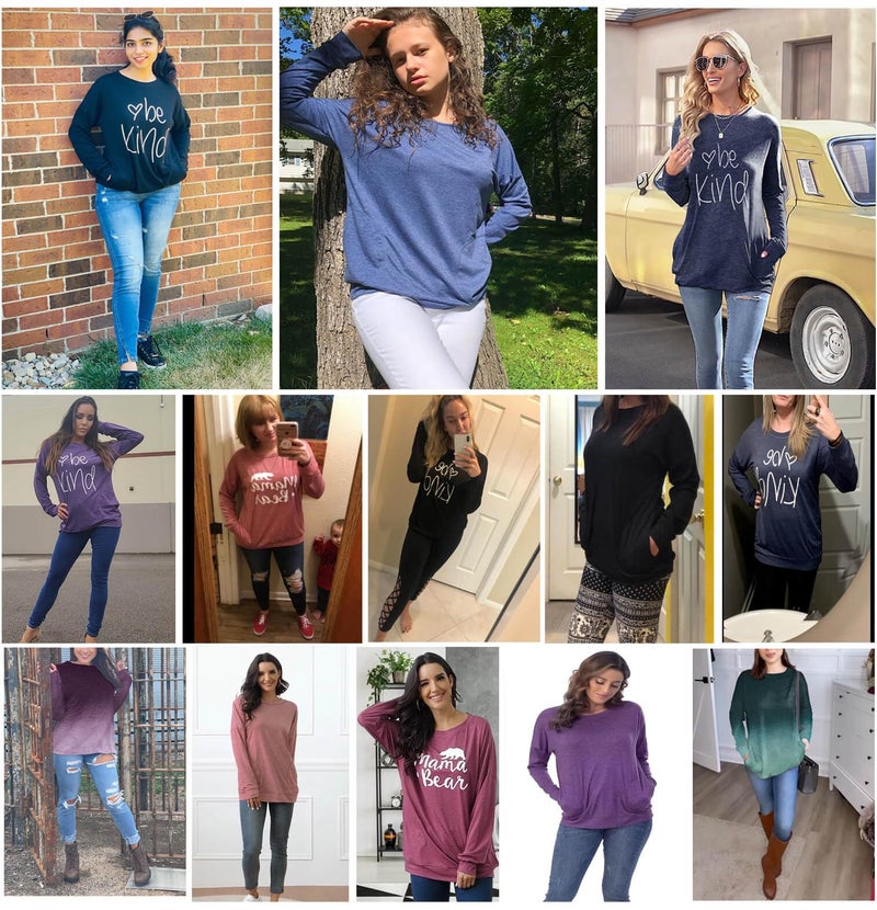 ONLYSHE Women's Casual Loose Fitting T-Shirt Fall Long Sleeve Color Block White Striped Shirts - Image 2