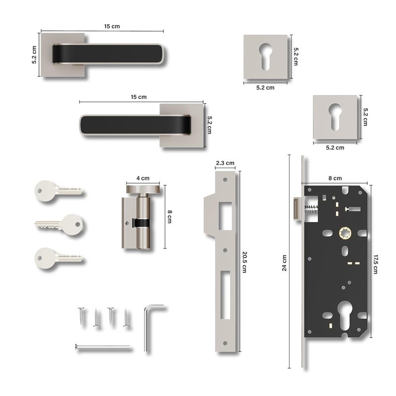 GLOXY ZInc Mortise Door Locks for Main Door Lock for Bedroom Door Lock Handle Set with 3 Brass Key for Home,Office,Hotel | Satin & Black Finish (2 Years Warranty, Pack of 1) - Image 3