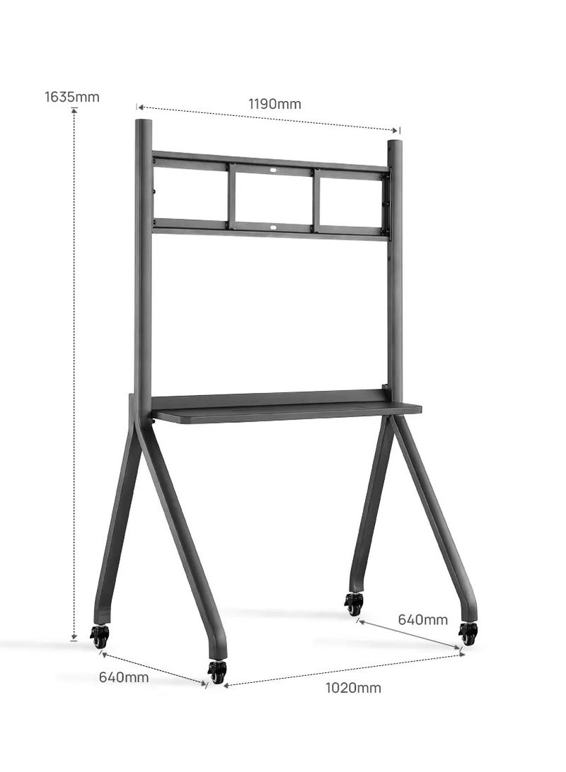 Universal Adjustable Interactive Display Stand - Riotouch Model 11ZJ-14, for 65"-110" Screens, 360-Degree Mobility, Black