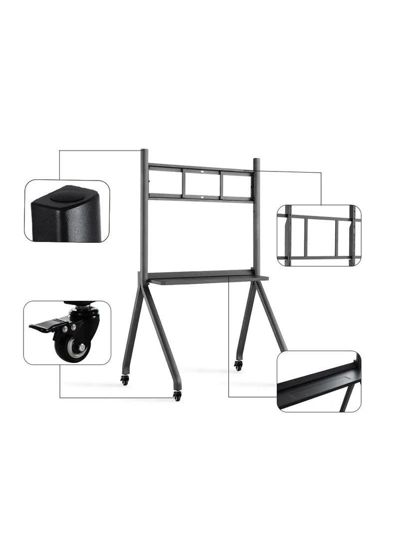 Universal Adjustable Interactive Display Stand - Riotouch Model 11ZJ-14, for 65"-110" Screens, 360-Degree Mobility, Black