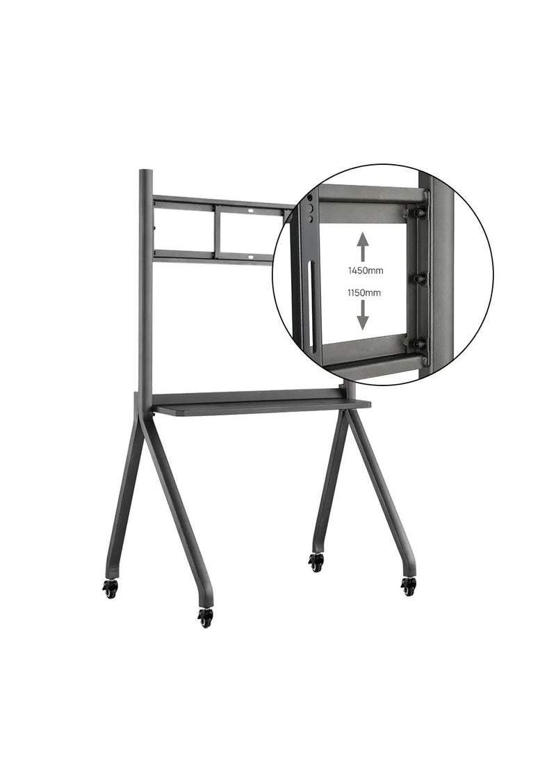 Universal Adjustable Interactive Display Stand - Riotouch Model 11ZJ-14, for 65"-110" Screens, 360-Degree Mobility, Black