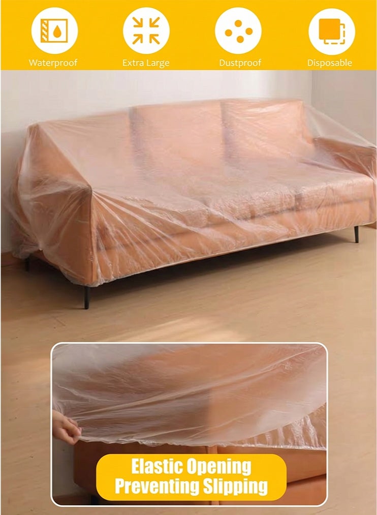 2PCS Disposable Furniture Dust Covers with Elastic,Extra Large Sofa Couch Cover, Clear Moving Storage Bag for Bed Sofa Dining Table TV Cabinet - Image 2