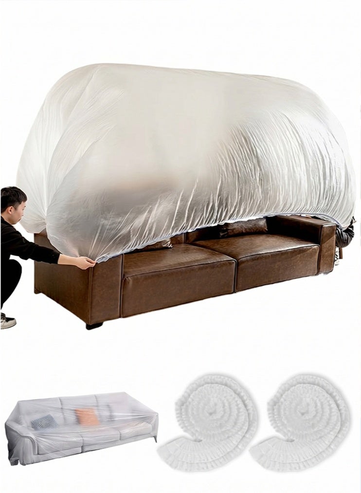 2PCS Disposable Furniture Dust Covers with Elastic,Extra Large Sofa Couch Cover, Clear Moving Storage Bag for Bed Sofa Dining Table TV Cabinet - Image 1