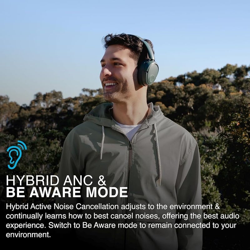 Jlab JBuds LUX ANC Active Noise Cancelling Headphones - Wireless Over Ear Headphones with Microphone, 70+ H Playtime Foldable Bluetooth Earphones with Multipoint & Customisable Sound, Sage - Image 2