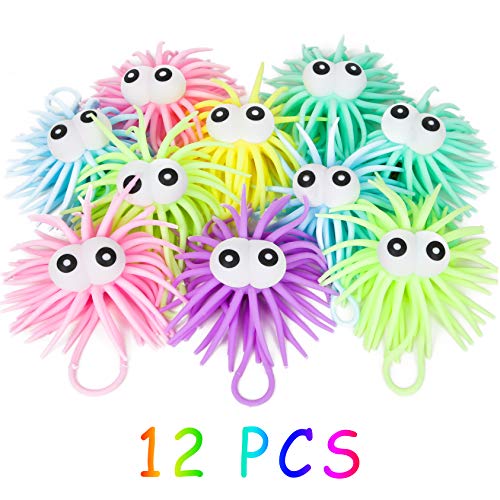 PROLOSO 12 Pcs Stress Relief Sea Urchin Puffer Balls Light Up Spiky Sensory Toy Fidget Balls Glow in the Dark Party Supplies - Image 5