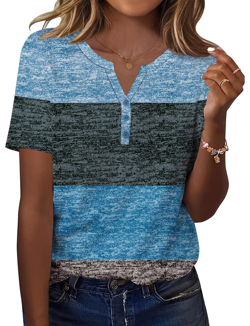 TCOT Short Sleeve Tunic Tops for Women Spring Button V Neck Classic Fit Dressy Casual Blouse Shirts Multiple Color S - Image 1