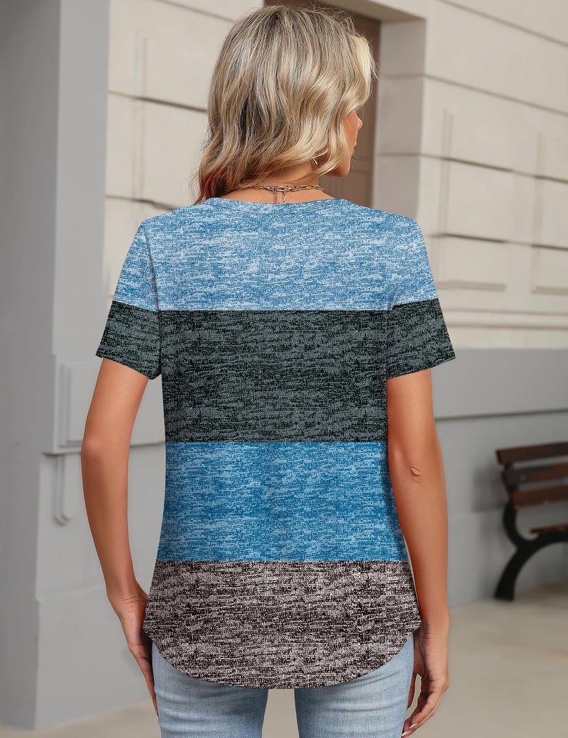 TCOT Short Sleeve Tunic Tops for Women Spring Button V Neck Classic Fit Dressy Casual Blouse Shirts Multiple Color S - Image 3