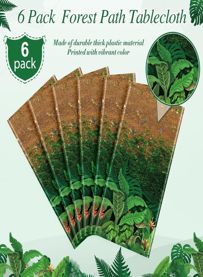 Jectivs 6Pcs Forest Path Plastic Tablecloths,Disposable Green Woodland Rectangle Table Cover for Dinosaur Picnic Camping Dining Bay Shower Birthday Safari Jungle Themed Party Decorations,54x108 Inch - Image 4