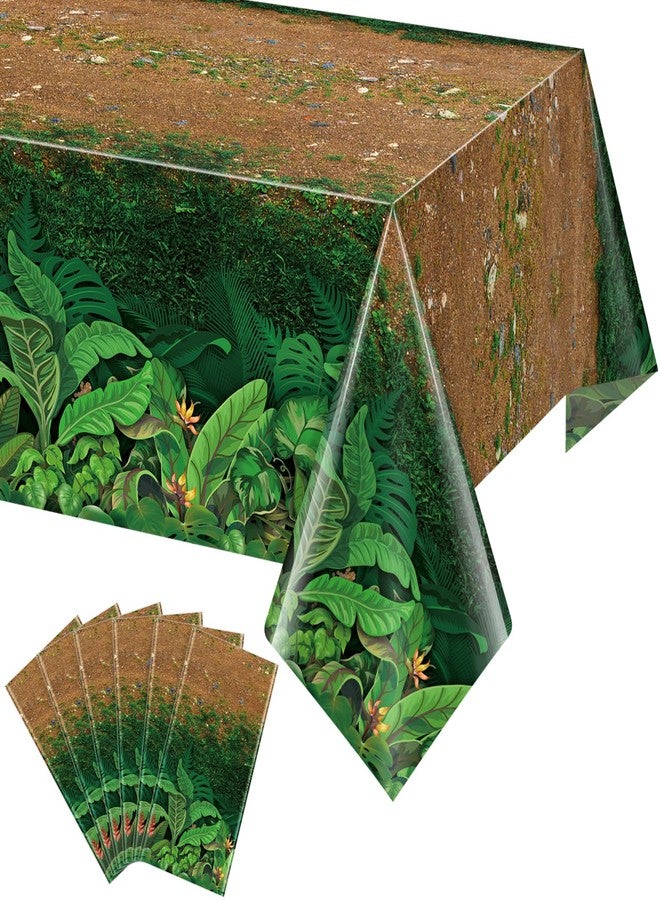 Jectivs 6Pcs Forest Path Plastic Tablecloths,Disposable Green Woodland Rectangle Table Cover for Dinosaur Picnic Camping Dining Bay Shower Birthday Safari Jungle Themed Party Decorations,54x108 Inch - Image 1