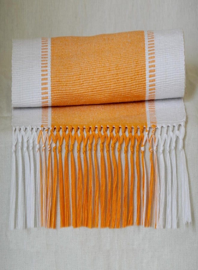 Crazyweaves 60 Inch Table Runner – Cotton Fabric, Tassel Fringe, Handcrafted Yellow & White Design, Decorative Runner for Dining Table, Centerpieces & More - Image 3