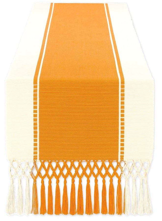 Crazyweaves 60 Inch Table Runner – Cotton Fabric, Tassel Fringe, Handcrafted Yellow & White Design, Decorative Runner for Dining Table, Centerpieces & More - Image 1