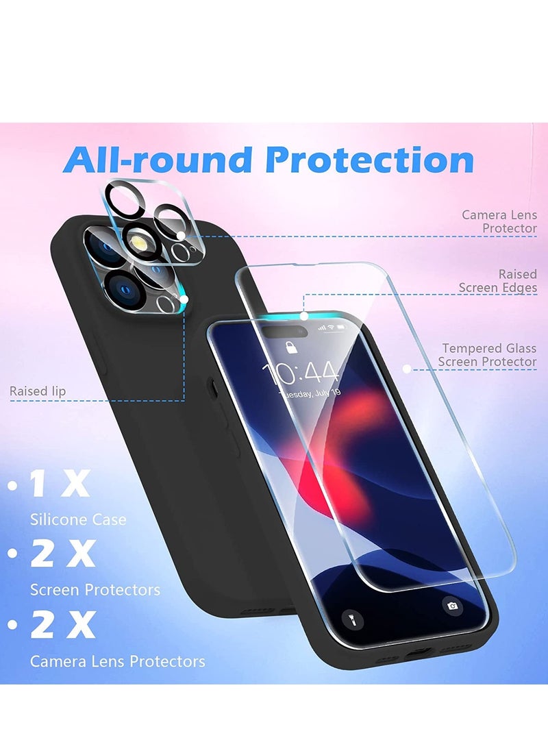 ELTRAZONE - Liquid Silicone Case for 2022 iPhone 14 Pro Max 6.7 Inch with 2-Pack Screen Protector and 2-Pack Camera Lens Protector, Slim Full Coverage Screen Camera Case, Black - Image 1
