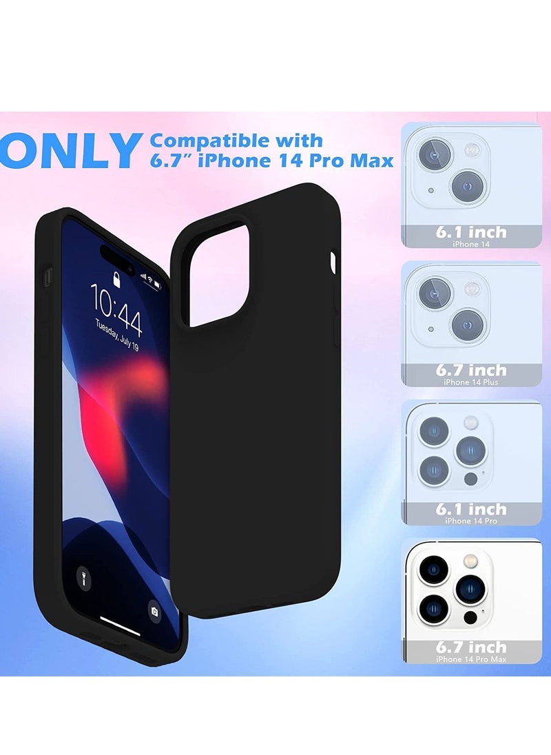 ELTRAZONE - Liquid Silicone Case for 2022 iPhone 14 Pro Max 6.7 Inch with 2-Pack Screen Protector and 2-Pack Camera Lens Protector, Slim Full Coverage Screen Camera Case, Black - Image 1