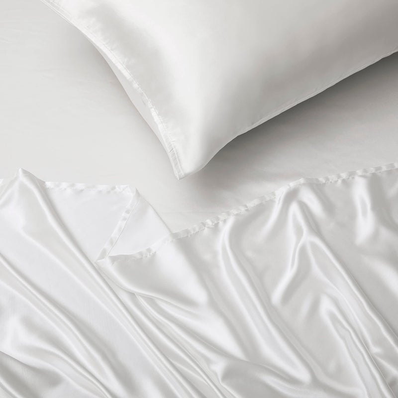Counfeisly 3 Pieces Satin Sheets Set  Twin Size Luxury Silky Soft Satin Bed Sheets with 1 Deep Pocket Fitted Sheet  1 Flat Sheet  1 Pillowcase  White - Image 3