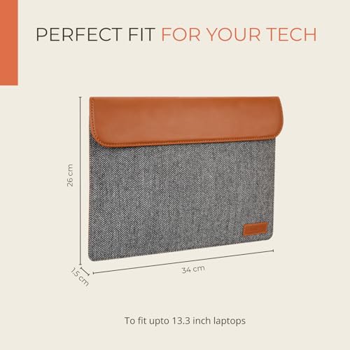 HAMELIN MacBook Sleeve for 13.3 Inch Laptops | Vegan Leather Cover Bag for Laptop,Notebook & Tablets | Waterproof Laptop Hand Bag for Men & Women | Stylish Case for Office,Travel | Grey Herringbone - Image 2
