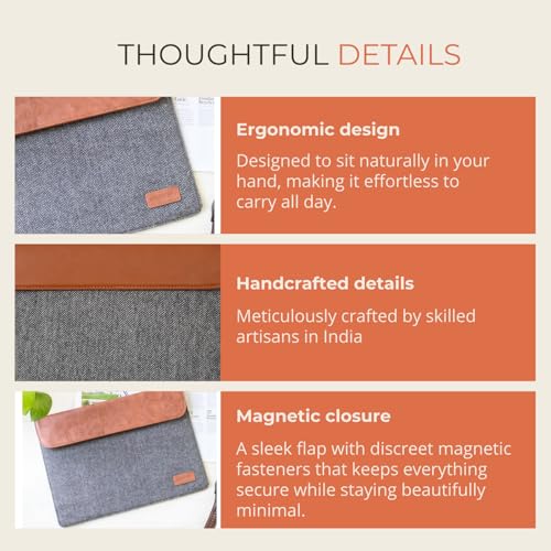 HAMELIN MacBook Sleeve for 13.3 Inch Laptops | Vegan Leather Cover Bag for Laptop,Notebook & Tablets | Waterproof Laptop Hand Bag for Men & Women | Stylish Case for Office,Travel | Grey Herringbone - Image 3