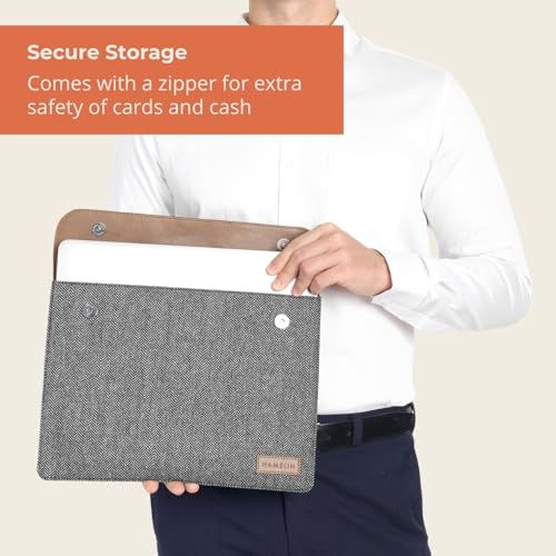 HAMELIN MacBook Sleeve for 13.3 Inch Laptops | Vegan Leather Cover Bag for Laptop,Notebook & Tablets | Waterproof Laptop Hand Bag for Men & Women | Stylish Case for Office,Travel | Grey Herringbone - Image 5