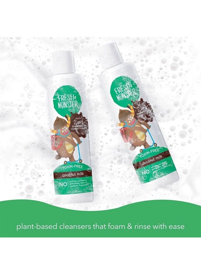2-in-1 Kids Shampoo & Conditioner, Toxin-Free, Hypoallergenic, Tear-free Shampoo & Conditioner for Kids, Coconut (2 Pack, 8.5oz/each)