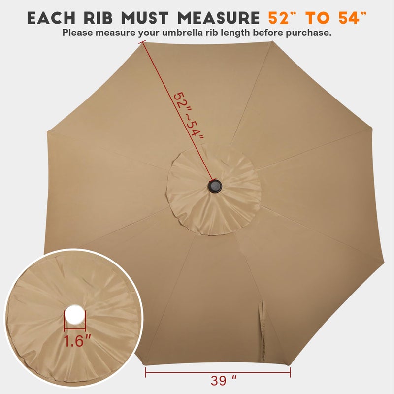 Blissun 9ft Patio Umbrella Replacement Canopy, Market Umbrella Top, Outdoor Table Umbrella Canopy for 8 Ribs, Canopy Only (Tan) - Image 4