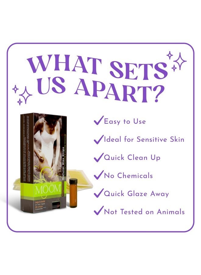 موم شرائح شمعية سريعة مع البابونج واللافندر، مجموعة إزالة الشعر مع زيت التشطيب - شرائح شمعية للساقين والبكيني والوجه والجسم، مثالية للسفر - عبوة واحدة من 10 شرائح مزدوجة الجوانب، 20 قطعة - Image 3