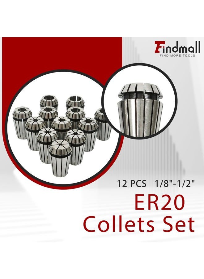 findmall 12 PCS New ER20 1/8"-1/2" Super Precision ER-20 Collets Set with 3/16 1/4 3/8 - Image 3