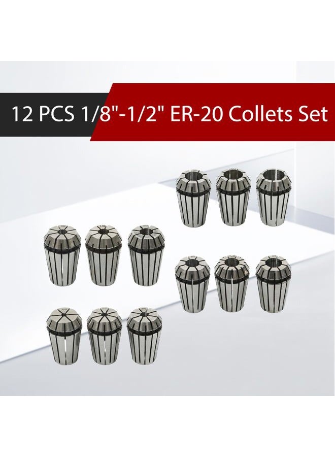 findmall 12 PCS New ER20 1/8"-1/2" Super Precision ER-20 Collets Set with 3/16 1/4 3/8 - Image 4