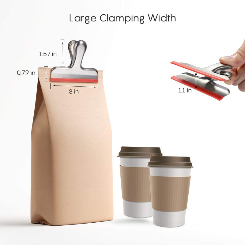 HOUSE AGAIN 8 Pack Stainless Steel Chip Bag Clips Covered with Silicone - NO More Sharp Edges - Color Coded for Food Bags - Air Tight Seal, Heavy Duty for Kitchen and Office, 3 Inches - Image 4