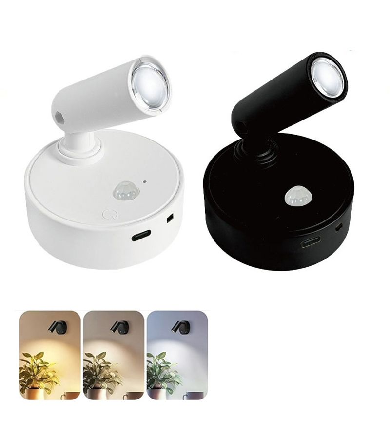 Indoor LED Spot Light Midnight Black Rechargeable Multi Functional Spotlight 3 Color Modes Adjustable Brightness 350 Rotation 90 Degree Tilt Angle For Night Use Plant Lighting Minimalist Instagram Style - Image 1