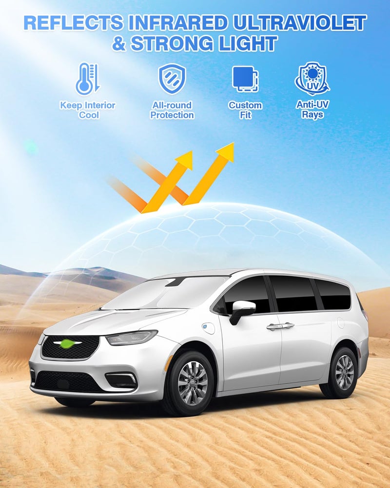 Canvcle Sunshades for Chrysler Pacifica 2017-2025 2026 Accessories Windshield Sun Shade Side Rear Window Shade Cover Sun Visor Shield Privacy Protection Keep Vehicle Cool Black 8PCS - Image 2