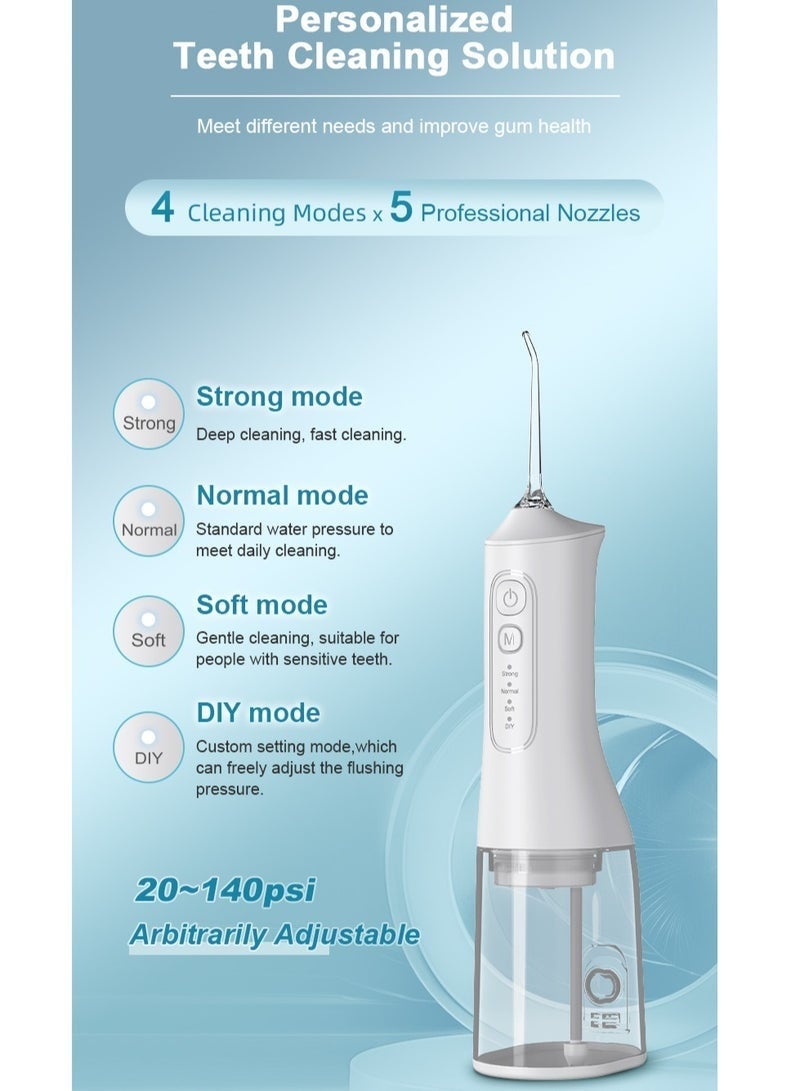 DOSCHER Portable Water Dental Flosser For Teeth Cleaning Dental Oral Irrigator With 4 Modes Scalable 4 Jet Nozzles IPX7 Water Resistance 300ML - Image 2